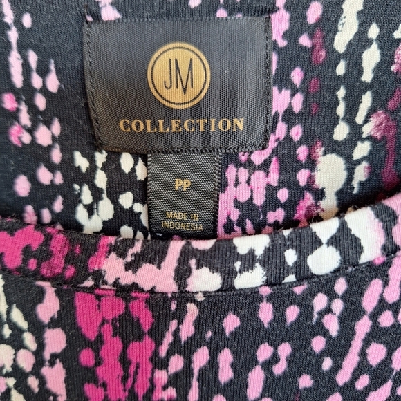 JM Collection SzS 3/4Sleeve Round Neck Curved Hem Pnk/Blk Abstract NWT - Picture 5 of 5